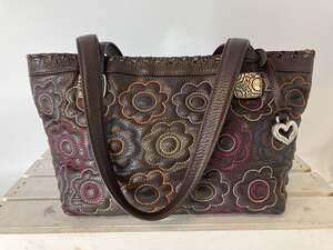 BRIGHTON D757287 BROWN LEATHER MULITI FLORAL SHOULDER BAG